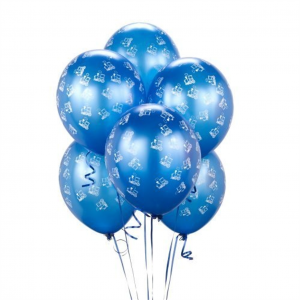 Blue Latex Balloons with Train Print