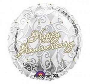 Silver Mylar Happy Anniversary Balloon