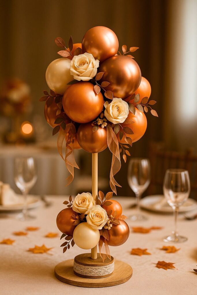 Elegant Fall Wedding Topiary in Warm Harvest Tones