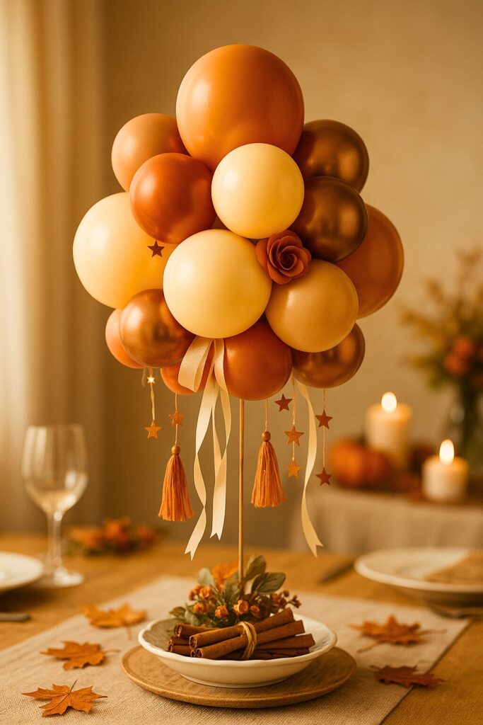 Floating Pumpkin Spice Balloon Cluster with Tassels