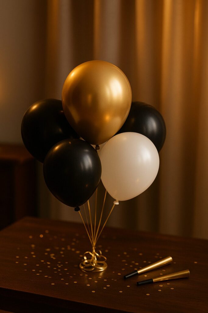 Black gold and cream holiday balloon bunch