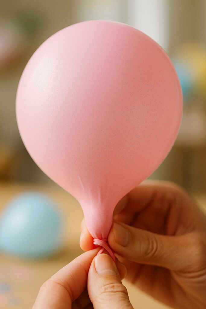 Close up of pink latex balloon in hand