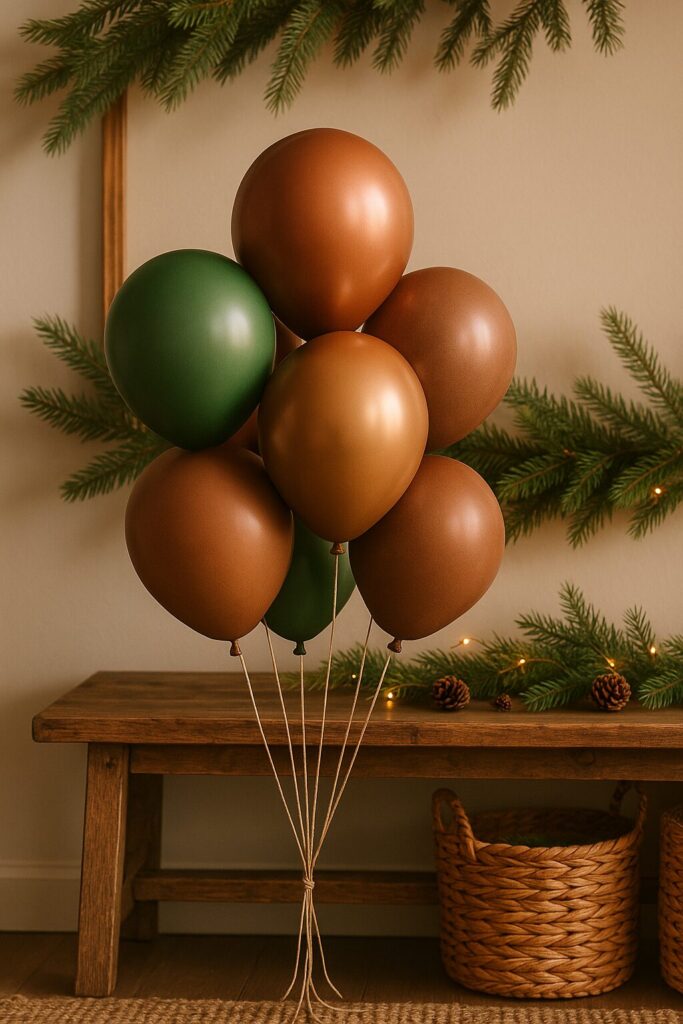 Copper and green balloon bunch with twine