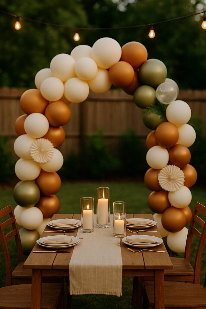 Cream and copper metallic evening balloon arch