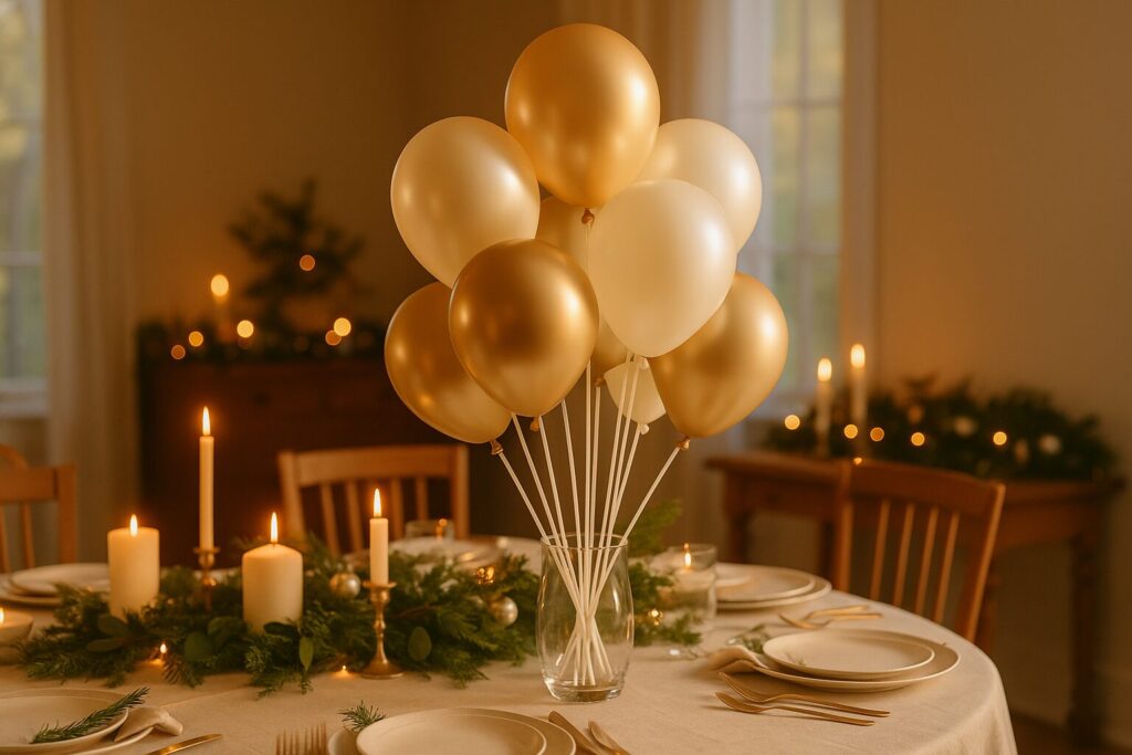 Gold and cream balloon sticks in vase