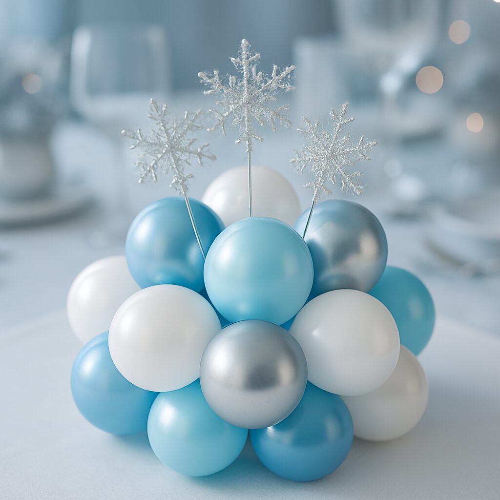 Icy Blue Cluster With Snowflake Accents Balloon Centerpiece
