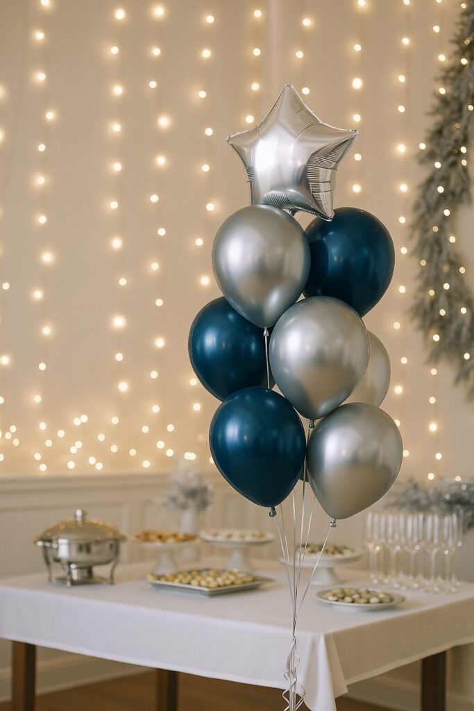 Metallic navy and silver balloons and star