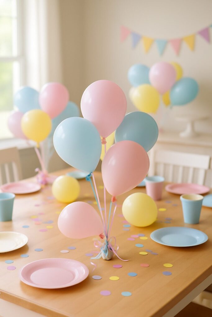 Pastel balloon centerpieces with sagging