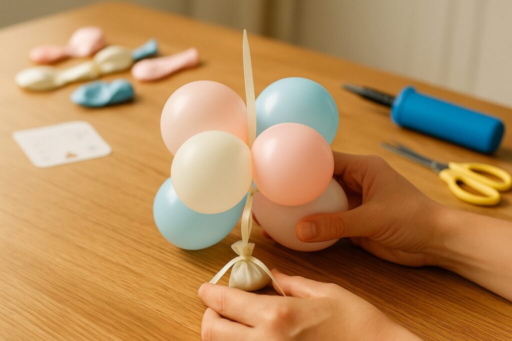 Quad base of balloon centerpiece in process