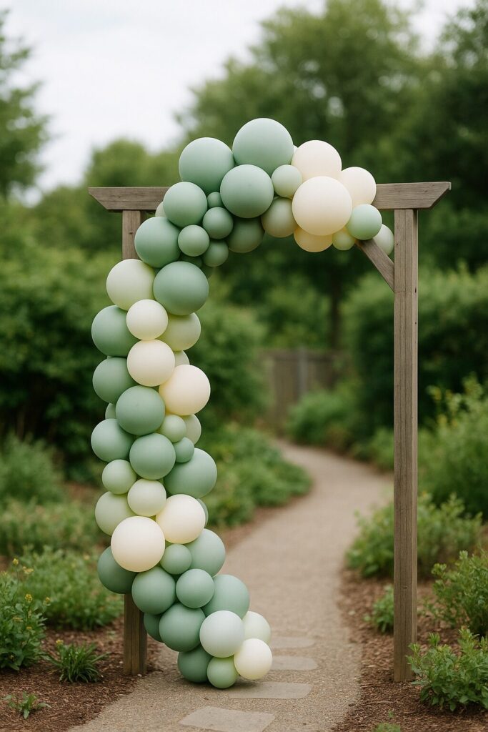 Sage green and white balloon half arch