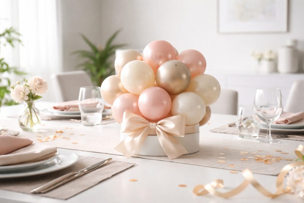 champagne blush balloon stack and bow