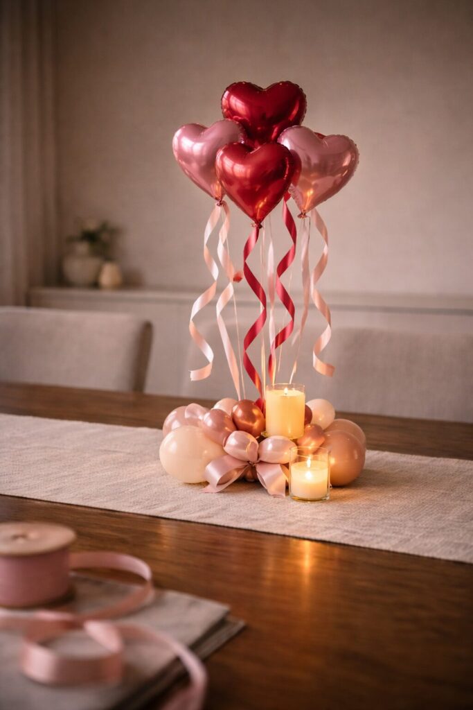 heart balloon ribbon candle bouquet