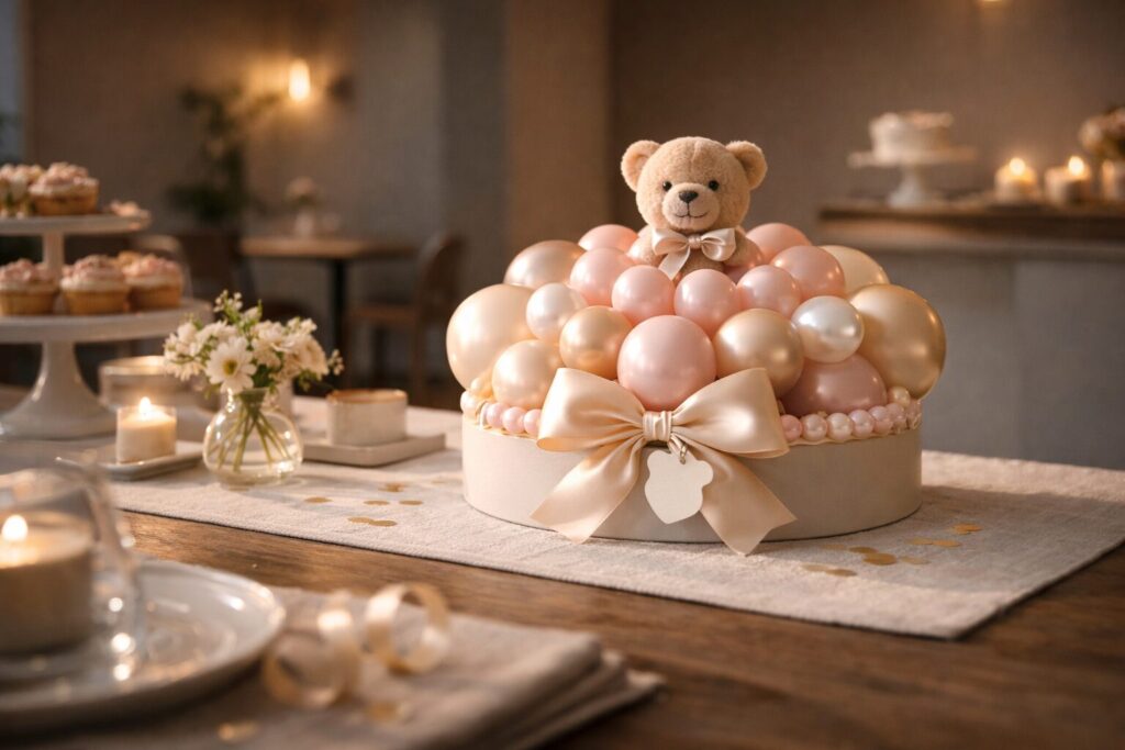 teddy bear and pearls balloon glam balloon centerpiece