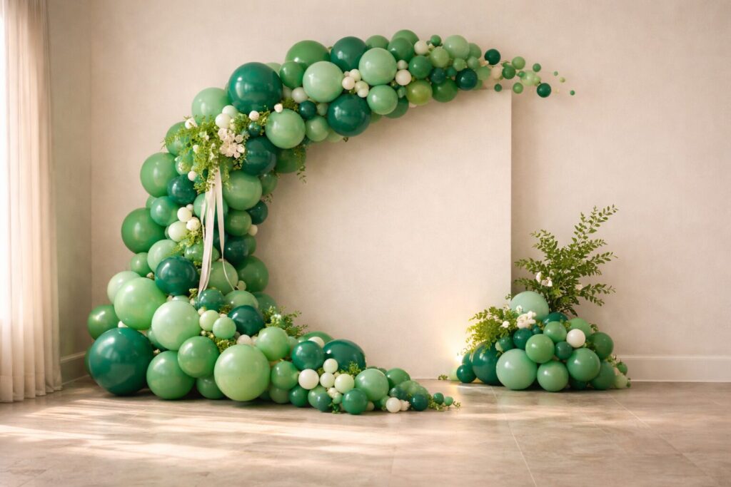 Color Drenched Jade Green Balloon Arch Ivory Highlights