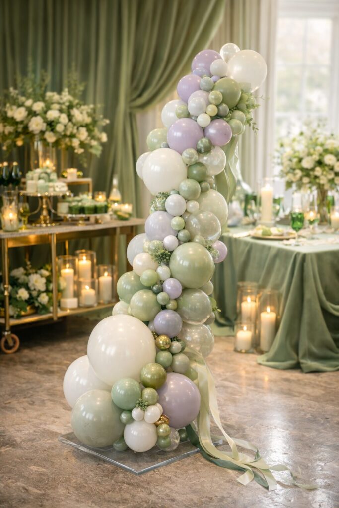 Lavender green gold and white balloon column